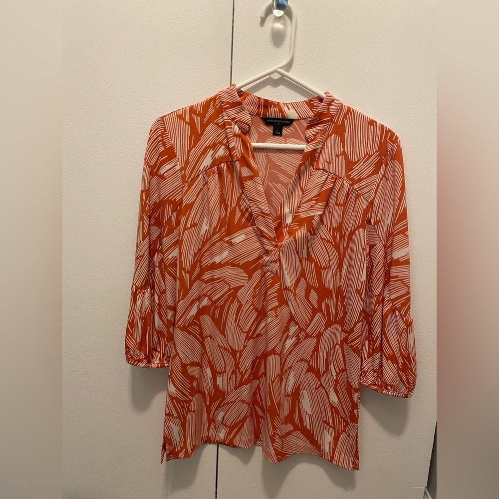Banana Republic Orange and White Patterned Women's Top